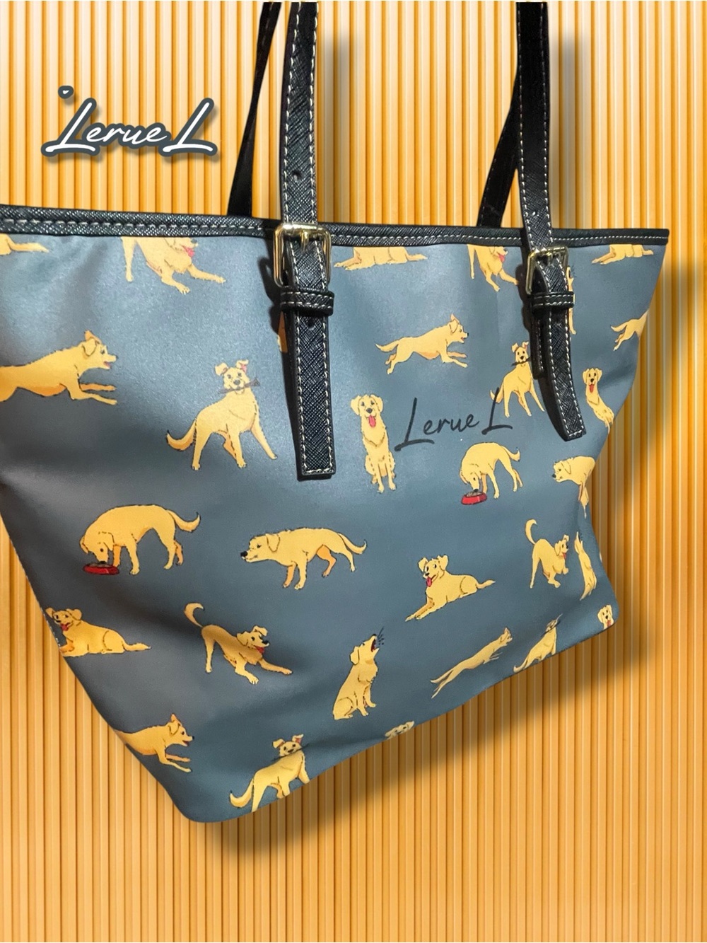 ✨ LerueL Golden Retriever Tote Bag | Cute Dog Mom Shoulder Handbag Blue 🐶 - Picture 1 of 15